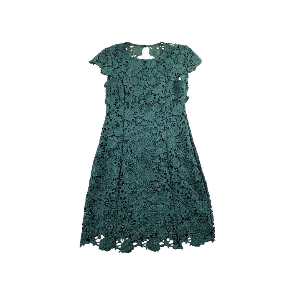 Lulus Teal Green Lace Fit Flare Midi Dress Keyhole Back Size M